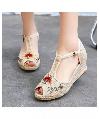 Wedge Sandals for Women casual summer Wedge Sandals for Women comfy Closed Toe Wedge Sandals Women's Wedge Sandals Z 02-beige...