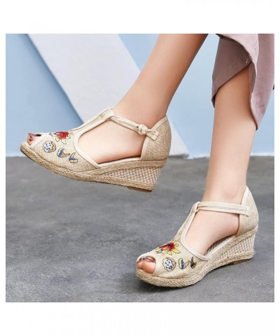 Wedge Sandals for Women casual summer Wedge Sandals for Women comfy Closed Toe Wedge Sandals Women's Wedge Sandals Z 02-beige...