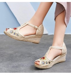 Wedge Sandals for Women casual summer Wedge Sandals for Women comfy Closed Toe Wedge Sandals Women's Wedge Sandals Z 02-beige...