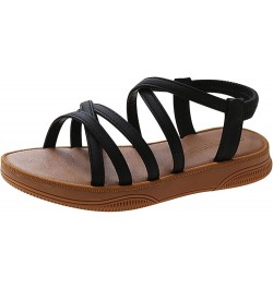 Women'S Flat Sandals Summer Round Toe Open Toe Comfortable With Sleeve Women'S Roman Leather Flip Flop Sandals Black $22.78 S...