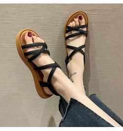 Women'S Flat Sandals Summer Round Toe Open Toe Comfortable With Sleeve Women'S Roman Leather Flip Flop Sandals Black $22.78 S...