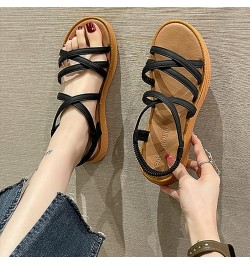 Women'S Flat Sandals Summer Round Toe Open Toe Comfortable With Sleeve Women'S Roman Leather Flip Flop Sandals Black $22.78 S...