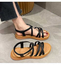 Women'S Flat Sandals Summer Round Toe Open Toe Comfortable With Sleeve Women'S Roman Leather Flip Flop Sandals Black $22.78 S...