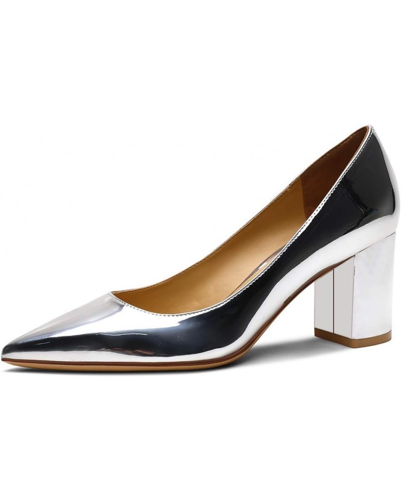 6.5CM Heel Elegant Women Pumps Mid Heels 6.5cm-patent Silver $27.35 Pumps