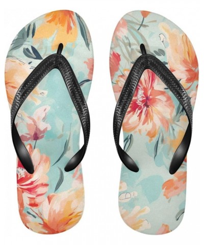 Flip Flop Sandals for Men Teen Women - Teal Florals Flowers Beach Shoes Waterproof Outdoor Summer Beach Slippers 2-3 Women $1...