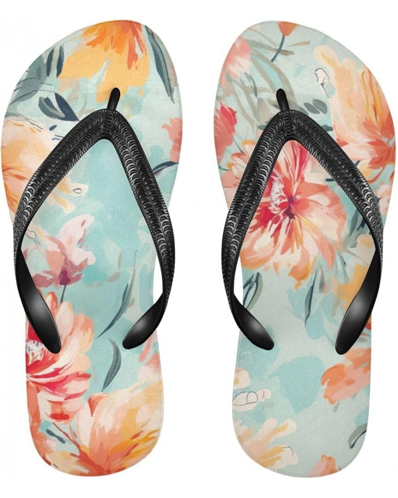 Flip Flop Sandals for Men Teen Women - Teal Florals Flowers Beach Shoes Waterproof Outdoor Summer Beach Slippers 2-3 Women $1...