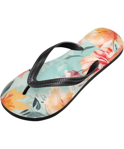 Flip Flop Sandals for Men Teen Women - Teal Florals Flowers Beach Shoes Waterproof Outdoor Summer Beach Slippers 2-3 Women $1...