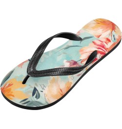 Flip Flop Sandals for Men Teen Women - Teal Florals Flowers Beach Shoes Waterproof Outdoor Summer Beach Slippers 2-3 Women $1...