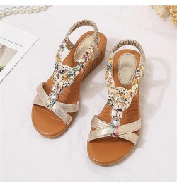 Roman Sandals Fashion Bohemian Summer Leather Knitted Rhinestone Decoration Wedge Sandals Elastic Strap Sandals for Women Fla...