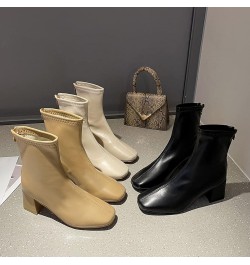 Women's Winter Ankle Boots Square Toe Block Chunky Mid Heels Leather Zip Fur Lining Warm Short Booties Warm/Apricot $27.02 Boots