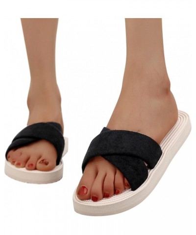 2023 Fashion Sandals for Women Slip on Platform Slippers Open Toe Beach Flat Sandals Summer Dress Sandals A Black $9.47 Athle...