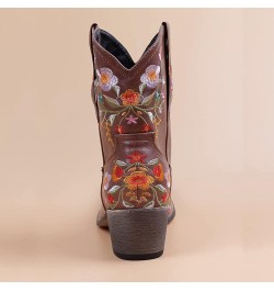 Cowgirl Boots Women Flower Embroidery Western Ankle Boots with Comfortable Soft Synthetic Lining Mid Calf Boots White $25.84 ...