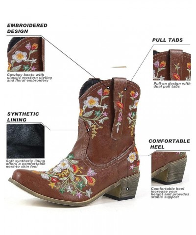 Cowgirl Boots Women Flower Embroidery Western Ankle Boots with Comfortable Soft Synthetic Lining Mid Calf Boots White $25.84 ...