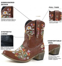 Cowgirl Boots Women Flower Embroidery Western Ankle Boots with Comfortable Soft Synthetic Lining Mid Calf Boots White $25.84 ...