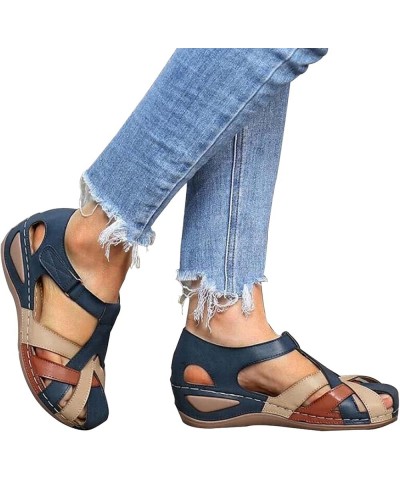 Wedge Sandals for Women Closed Toe, PU Leather Vintage Anti-Slip Sandals Bohemian Gladiator Sandals Casual Cutouts Athletic B...