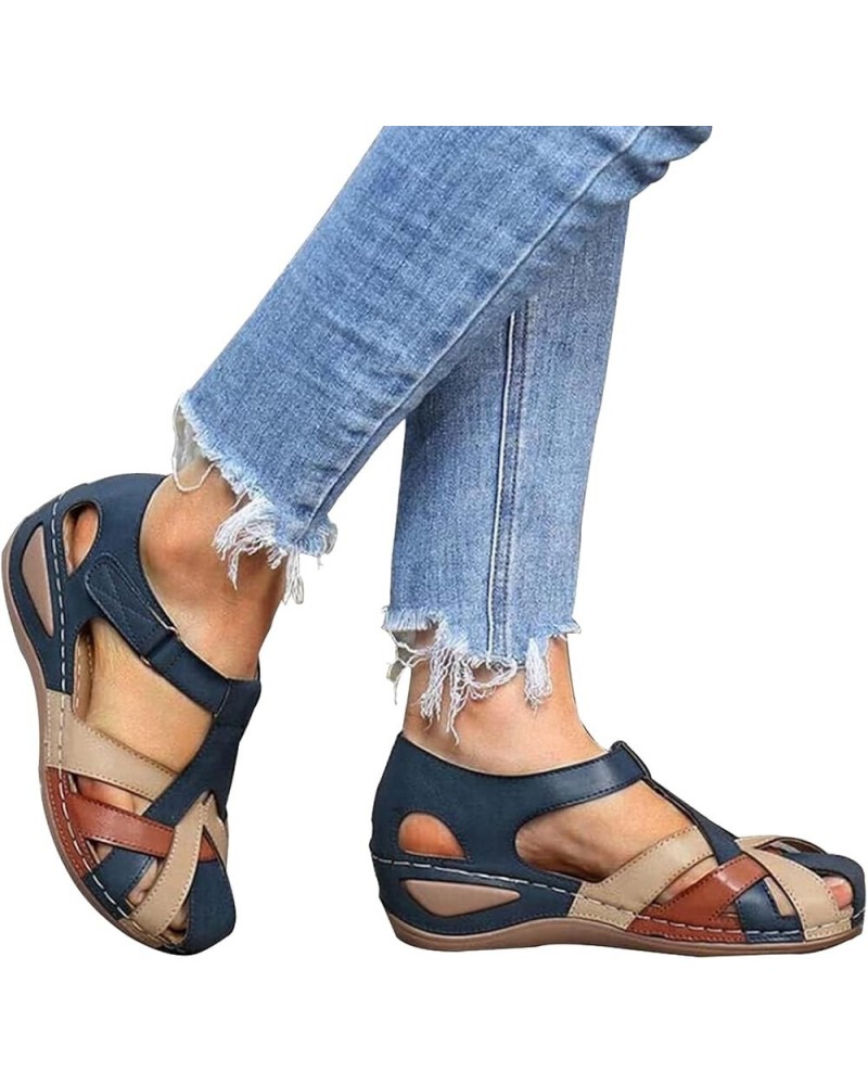 Wedge Sandals for Women Closed Toe, PU Leather Vintage Anti-Slip Sandals Bohemian Gladiator Sandals Casual Cutouts Athletic B...