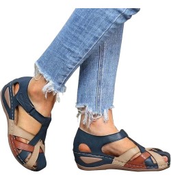 Wedge Sandals for Women Closed Toe, PU Leather Vintage Anti-Slip Sandals Bohemian Gladiator Sandals Casual Cutouts Athletic B...