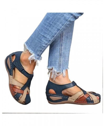 Wedge Sandals for Women Closed Toe, PU Leather Vintage Anti-Slip Sandals Bohemian Gladiator Sandals Casual Cutouts Athletic B...