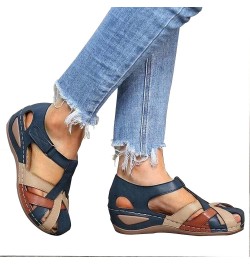 Wedge Sandals for Women Closed Toe, PU Leather Vintage Anti-Slip Sandals Bohemian Gladiator Sandals Casual Cutouts Athletic B...