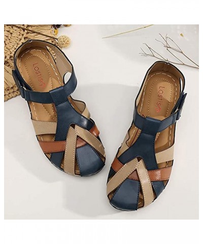 Wedge Sandals for Women Closed Toe, PU Leather Vintage Anti-Slip Sandals Bohemian Gladiator Sandals Casual Cutouts Athletic B...