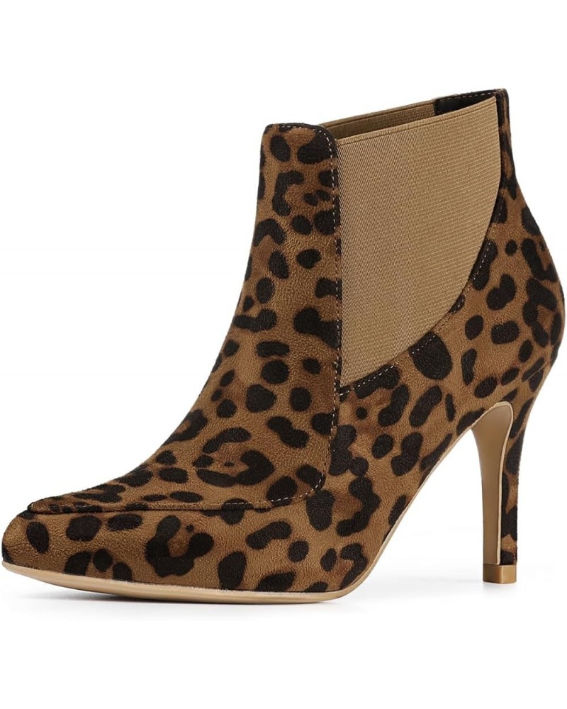 Women's Stiletto Heel Pointed Toe Chelsea Booties Leopard $19.74 Boots