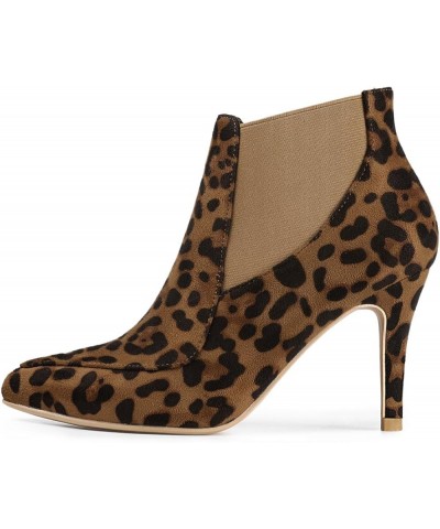 Women's Stiletto Heel Pointed Toe Chelsea Booties Leopard $19.74 Boots