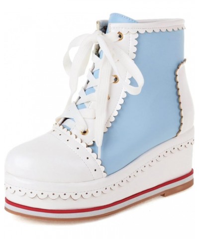 Women Round Toe Platform Lace Up Ankle Cuff Boots Sweet Blue 1 $34.16 Boots