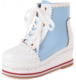 Women Round Toe Platform Lace Up Ankle Cuff Boots Sweet Blue 1 $34.16 Boots