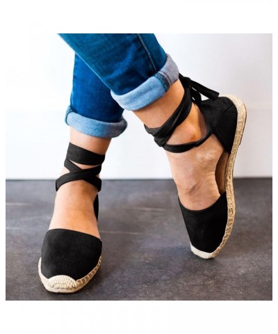 Women's Solid Suede Espadrille Sandals Summer Casual Closed Toe Shoes Leisure Roman Ankle Strap Flat Sandals Black 7 $15.03 S...