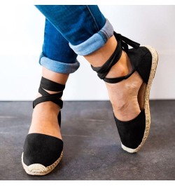 Women's Solid Suede Espadrille Sandals Summer Casual Closed Toe Shoes Leisure Roman Ankle Strap Flat Sandals Black 7 $15.03 S...