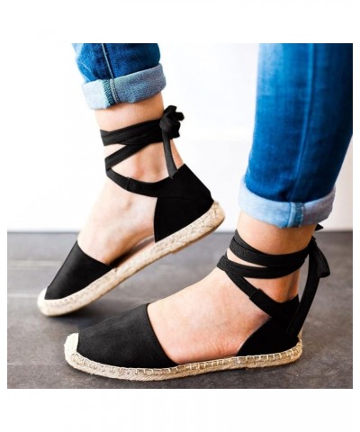 Women's Solid Suede Espadrille Sandals Summer Casual Closed Toe Shoes Leisure Roman Ankle Strap Flat Sandals Black 7 $15.03 S...