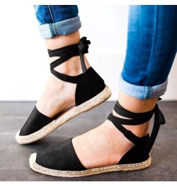 Women's Solid Suede Espadrille Sandals Summer Casual Closed Toe Shoes Leisure Roman Ankle Strap Flat Sandals Black 7 $15.03 S...