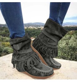 Buckle Belt Fashion Fashion Women's Retro Boots Tassel Boots women's boots Slip on Boots for Women Grey $19.38 Outdoor Shoes