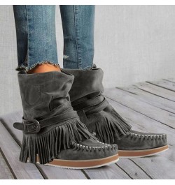 Buckle Belt Fashion Fashion Women's Retro Boots Tassel Boots women's boots Slip on Boots for Women Grey $19.38 Outdoor Shoes