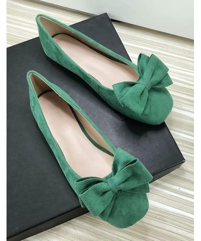 Women's Casual Flats Comfortable Suede Square Toe Bowkont Dress Flats Slip On Ballet Shoes Soft Walking Flats A Mustard Green...