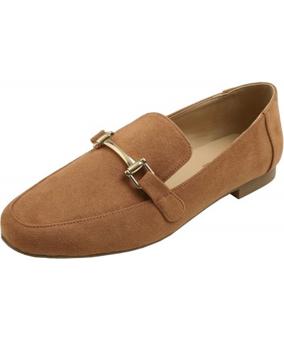 Women's Fashion Trim Deco Loafer Slippers Bar Trim Camel Faux Suede $17.94 Loafers & Slip-Ons