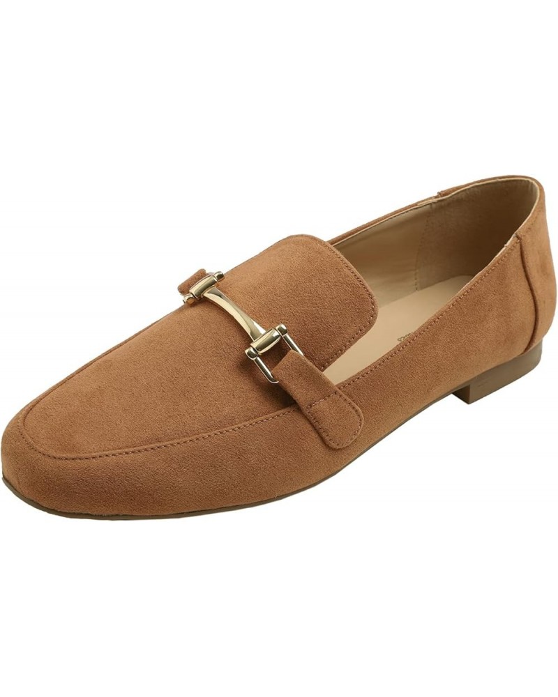 Women's Fashion Trim Deco Loafer Slippers Bar Trim Camel Faux Suede $17.94 Loafers & Slip-Ons