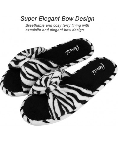 Women's Terry Spa Slip On Open Toe Slippers Slide Slipper with Cute Bowknot for Indoor Outdoor Comfort White Stripe $10.79 Sl...