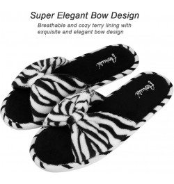 Women's Terry Spa Slip On Open Toe Slippers Slide Slipper with Cute Bowknot for Indoor Outdoor Comfort White Stripe $10.79 Sl...