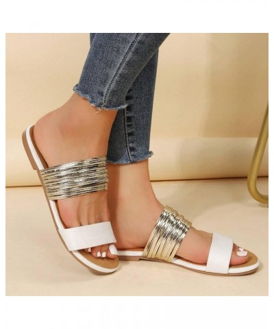 Women's Sandals Womens Open Round Toe Flats Slides Sandals Ankle Strap Summer Gladiator Sandals Platform Sandals Women White ...