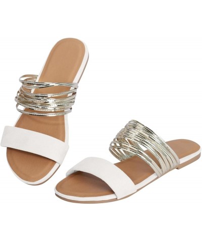 Women's Sandals Womens Open Round Toe Flats Slides Sandals Ankle Strap Summer Gladiator Sandals Platform Sandals Women White ...