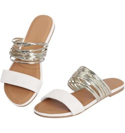 Women's Sandals Womens Open Round Toe Flats Slides Sandals Ankle Strap Summer Gladiator Sandals Platform Sandals Women White ...