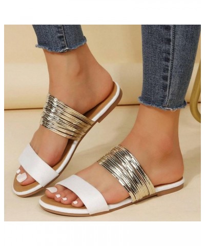 Women's Sandals Womens Open Round Toe Flats Slides Sandals Ankle Strap Summer Gladiator Sandals Platform Sandals Women White ...