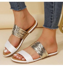 Women's Sandals Womens Open Round Toe Flats Slides Sandals Ankle Strap Summer Gladiator Sandals Platform Sandals Women White ...