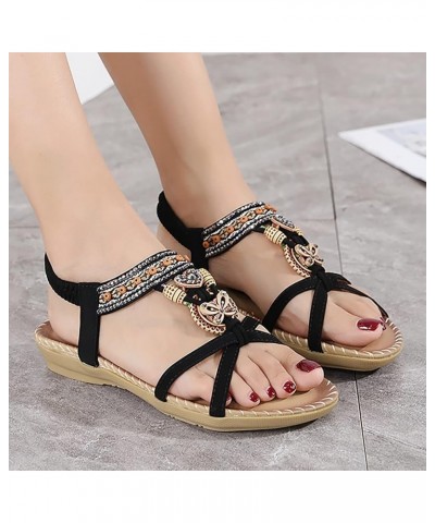 Fashion Women Casual Open Toe Flat Rhinestone Comfortable Soft Bottom Breathable Elastic Thong Sandals Heels for Black 7 $15....