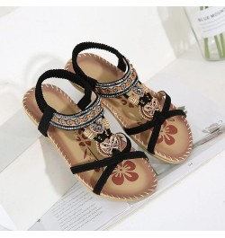 Fashion Women Casual Open Toe Flat Rhinestone Comfortable Soft Bottom Breathable Elastic Thong Sandals Heels for Black 7 $15....