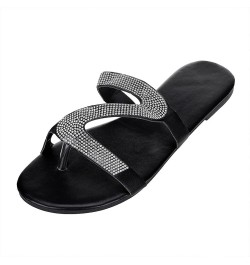 Women Sandals Solid Crystal Roman Plus-size Flat Slippers Sandals Shoes Plush Slipper Socks Casual Sandals Comfy Silver $10.3...