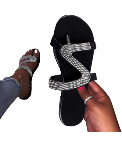 Women Sandals Solid Crystal Roman Plus-size Flat Slippers Sandals Shoes Plush Slipper Socks Casual Sandals Comfy Silver $10.3...