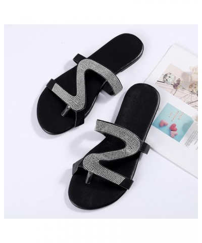 Women Sandals Solid Crystal Roman Plus-size Flat Slippers Sandals Shoes Plush Slipper Socks Casual Sandals Comfy Silver $10.3...