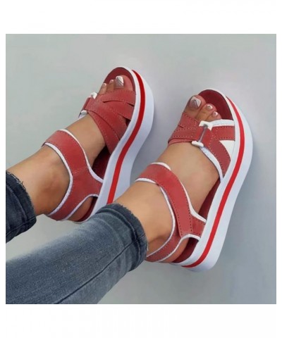 Platform Heels Shoes For Women Wedges Heels Women Lug Sole Platform Mid Chunky Heel Loafers Sandals Red Women Pink-a $12.20 O...